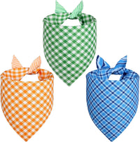 Pink Dog Bandanas Girl Large 2PCS, Summer Spring Plaid Scarf – Essentials for Dogs - blue orange green / X-Large