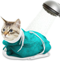 Cat Bathing Bag Anti Scratch Grooming Shower Washing Bag for Nail - White-Green