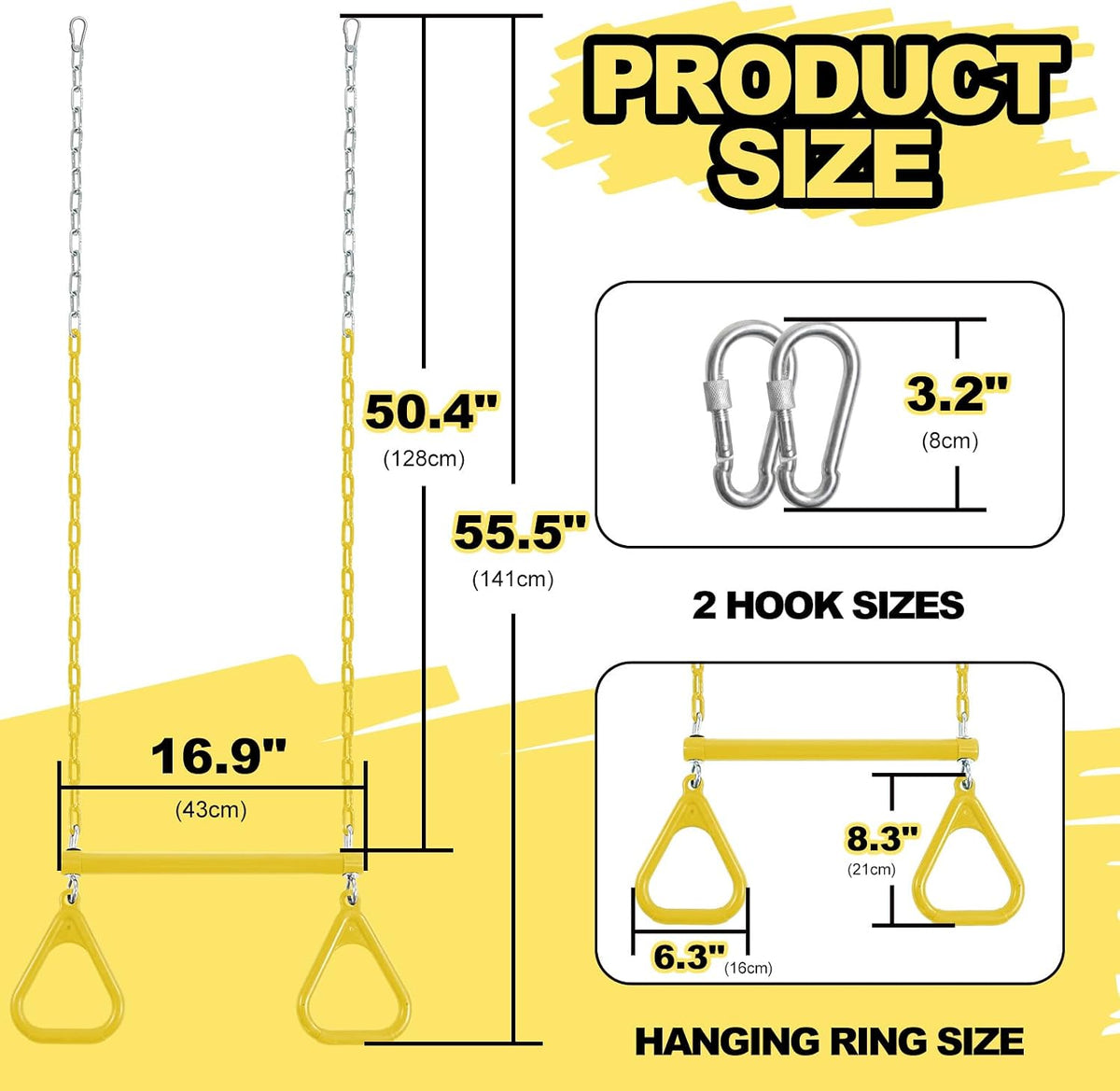 AOBOTE 16.5-inch trapeze swing bar with coated chains and snap hooks - view 4