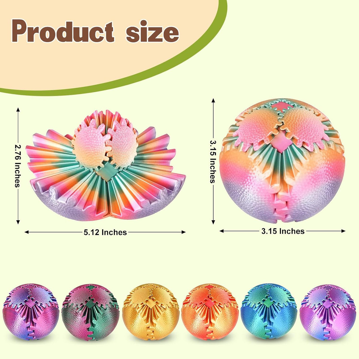 Gear Ball Fidget Toys Steampunk Gear Sphere for Kids - Candy-colored / 8 cm / 3.15 in - image 3