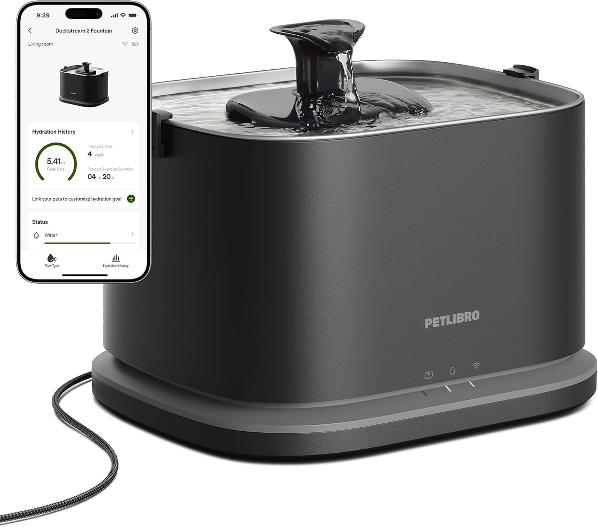 PETLIBRO Upgrade Cat Water Fountain Stainless Steel Tray - Black / Fountain