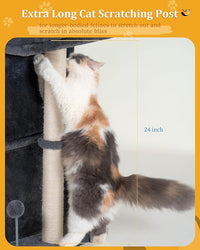 24in Cat Tree Tower with Scratching Post, 19 * 16.5in Window Perch for Large Cats, 2 Cat Condo Cubbies for Indoor Kittens, Dark Gray