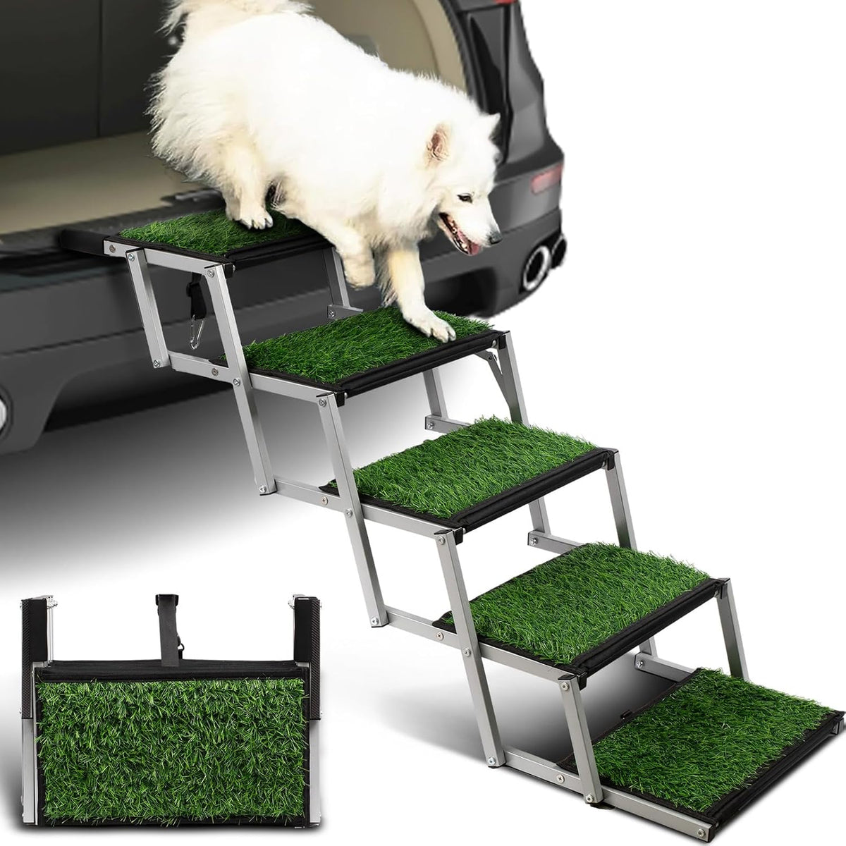 Foldable Dog Stairs for Car - Grass 5 Steps