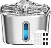 Cat Water Fountain Stainless Steel 74oz/2.2L with 3 Filters & 3 - 2.2L+6Filters+6Sponges