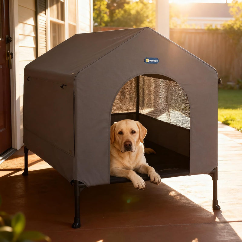 Veehoo 47" Dog House, 2-in-1 X-Large Dog House Outdoor Indoor Weatherproof – Essentials for Dogs - Elevated Dog House / 41"D x 27"W x 34.5"H