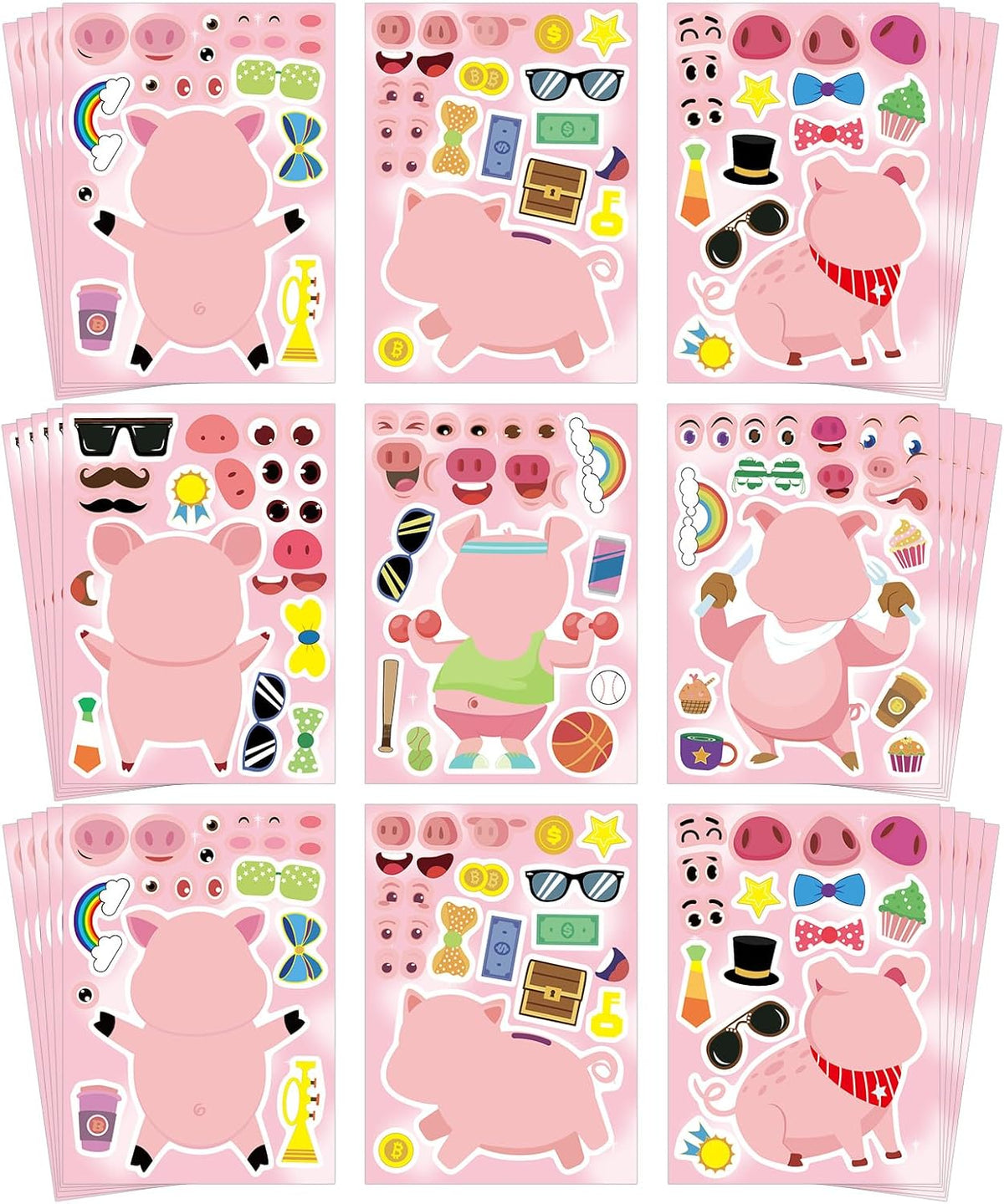 30 Unicorn Make-a-Face Sticker Sheets for Kids – Fun for Kids & Family - Piggy