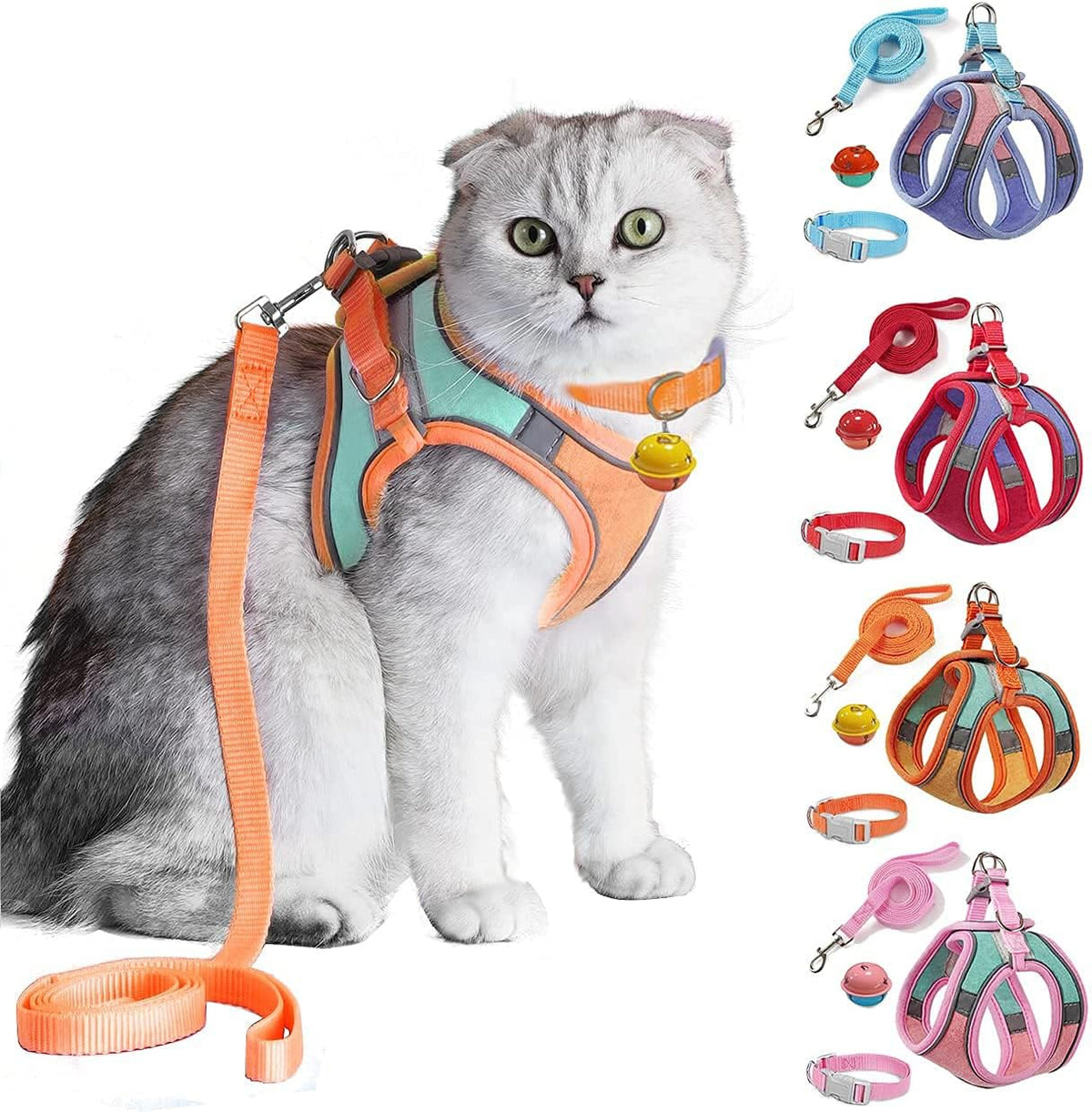 JSXD Cat Harness, Leash and Collar Set - Small (Pack of 1) / Orange/Blue