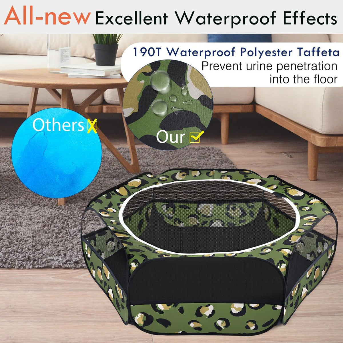 Pawaboo Small Animal Playpen, Waterproof Portable Pet Cage Tent - T-Leopard Print / 1 - image 4
