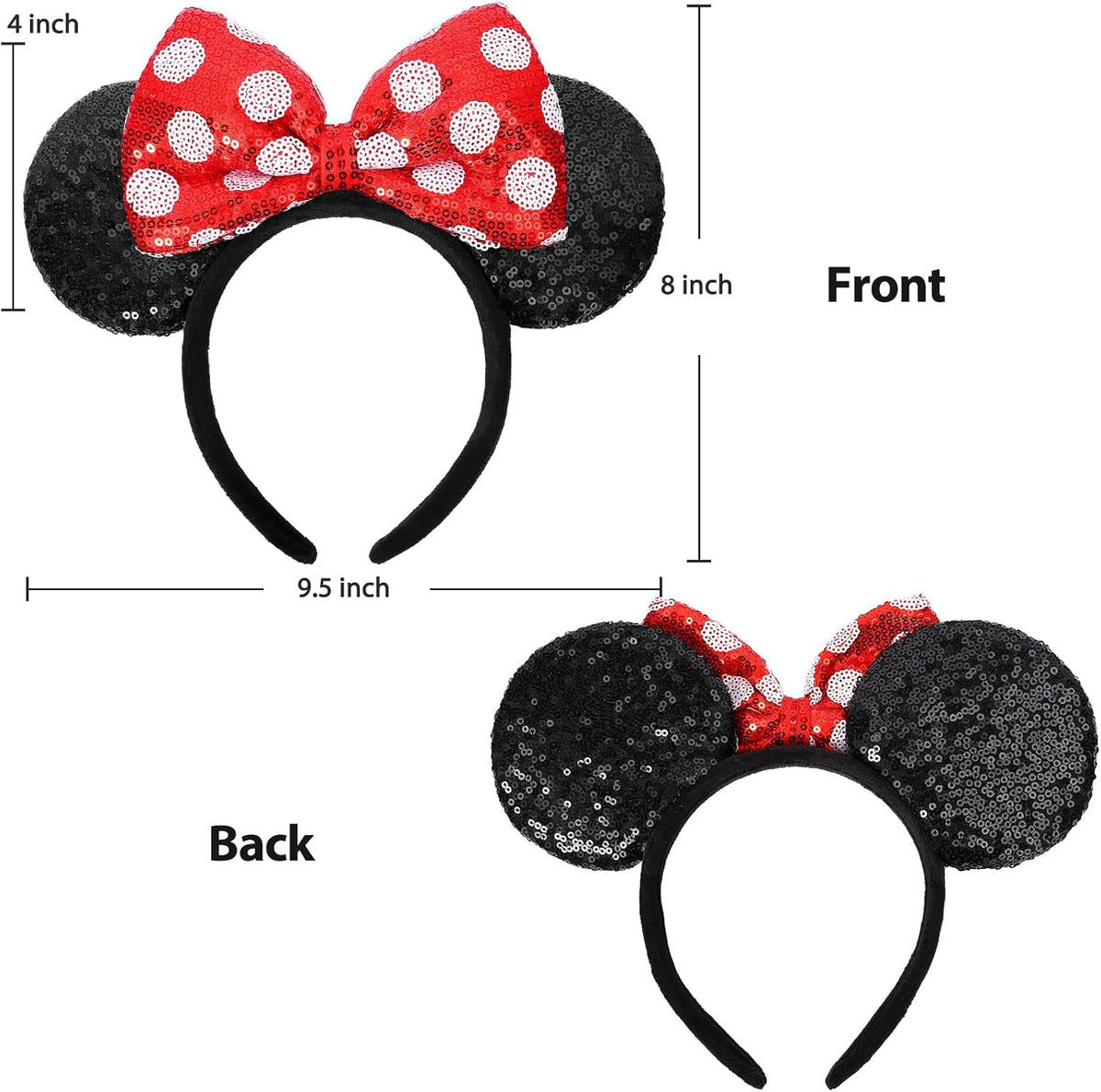 UNSPAZ Mouse Ears Headbands - Red White Dot - image 2