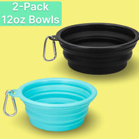 Portable Collapsible Dog Bowl for Water or Food Great Pet Travel Bowl - Teal Black / Standard 12oz 2-Pack - image 2