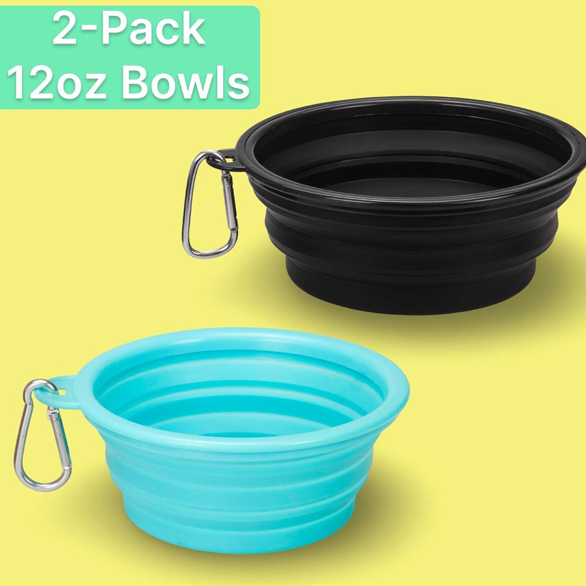 Portable Collapsible Dog Bowl for Water or Food Great Pet Travel Bowl - Teal Black / Standard 12oz 2-Pack - image 2