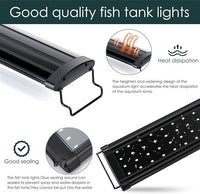 AQQA Aquarium Light,Full Spectrum LED Fish Tank Lights,12"-54" Adjustable Multi-Color White Blue Red Green LEDs with Extendable Brackets,14W-31W for Freshwater Plants (14W (12"-18"))