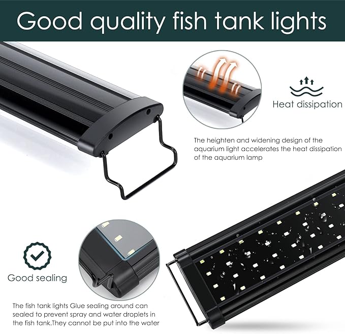 AQQA Aquarium Light,Full Spectrum LED Fish Tank Lights,12"-54" Adjustable Multi-Color White Blue Red Green LEDs with Extendable Brackets,14W-31W for Freshwater Plants (28W (36"-48"))