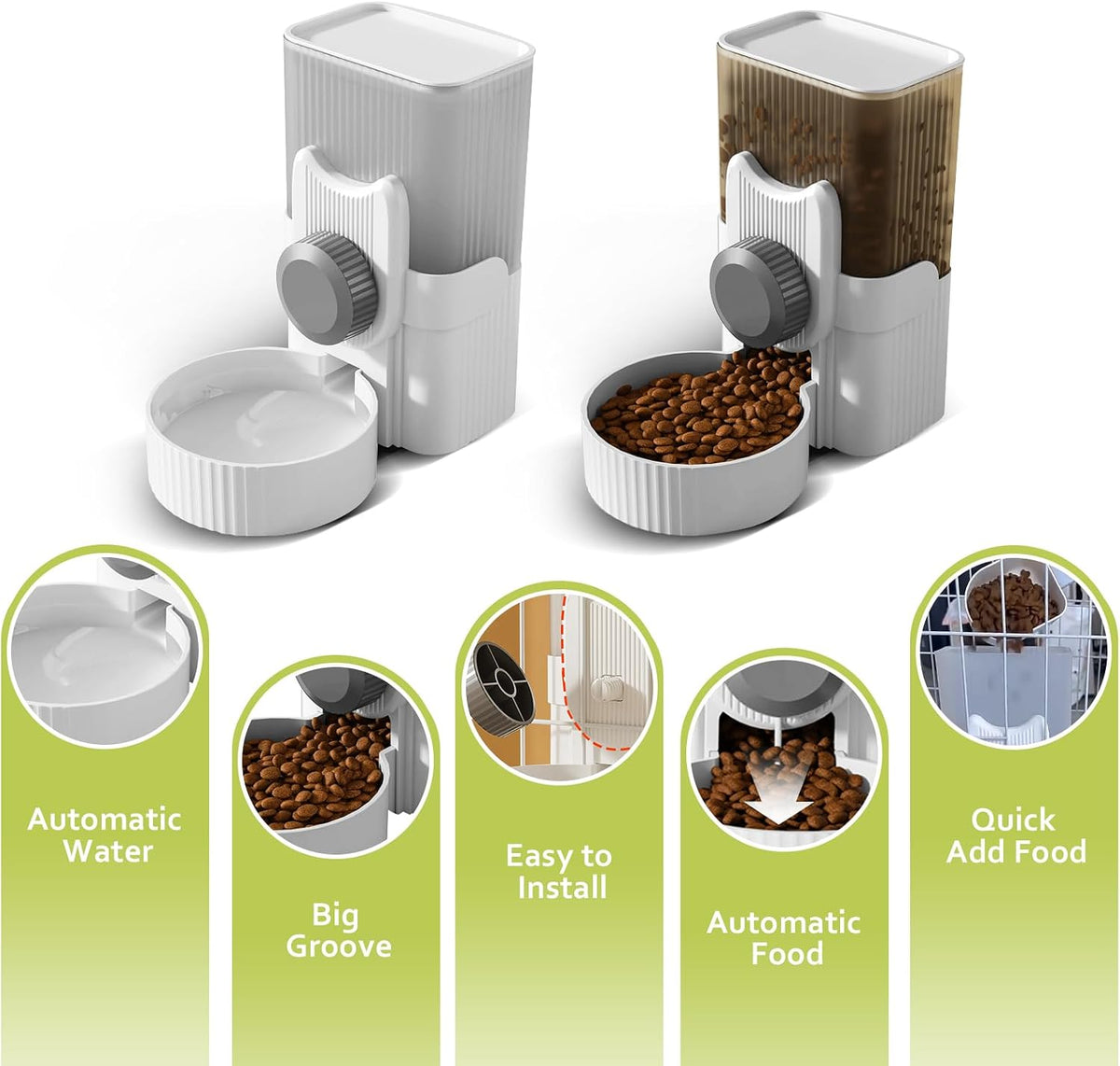 Hanging Cage Auto Pet Food Bowl Water Bottle Dispenser - Grey - image 4