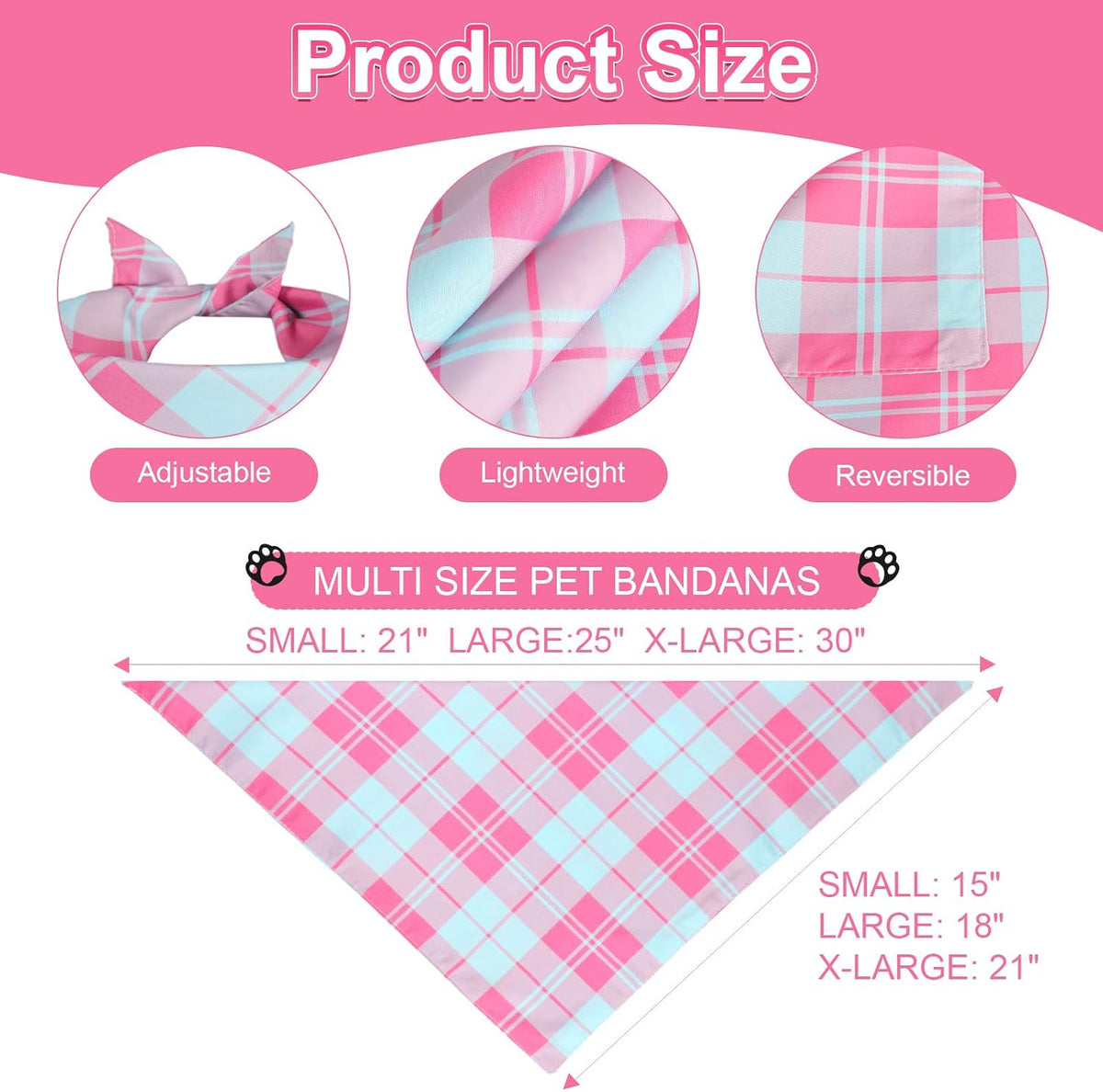 Pink Dog Bandanas Girl Large 2PCS, Summer Spring Plaid Scarf – Essentials for Dogs - pink pink blue-25 / X-Large - image 2