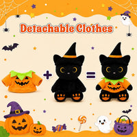 MUFEIRUO Halloween black cat plush holding pumpkin bag, wearing orange witch hat - view 19