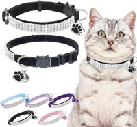 2 Pack Soft Velvet Safe Bling Diamond Cat Collars with Bells – Essentials for Cats - Black / 7"-9" For Cats