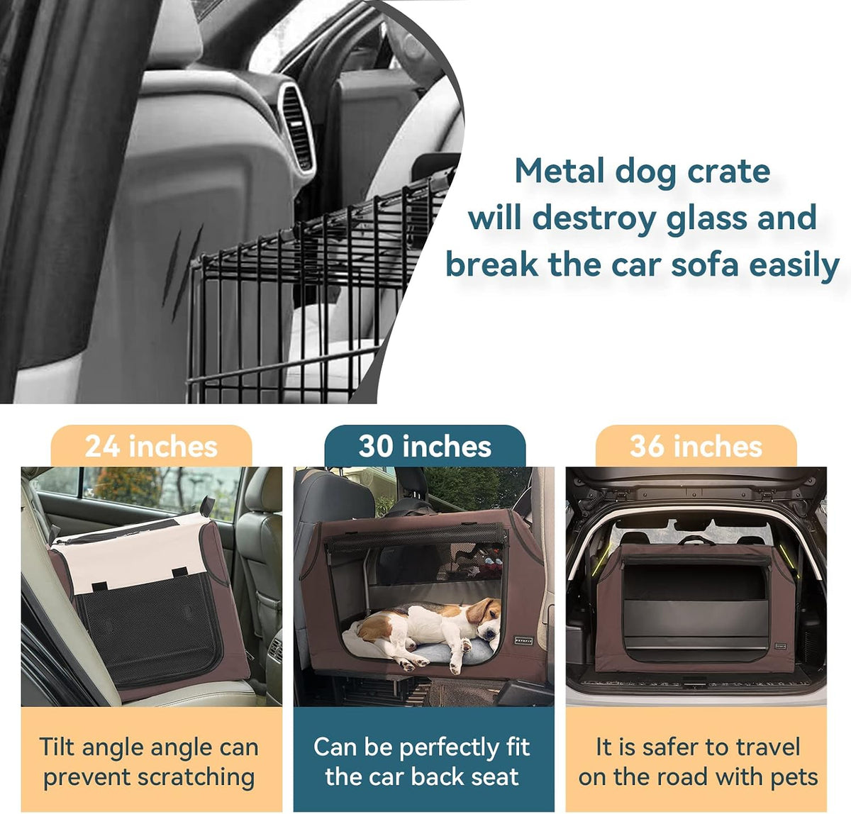 PETSFIT Dog Travel Crate, Soft Sided Dog Crate, Easy to Set Up - 30.0"L x 20.0"W x 19.0"H / Brown - image 2