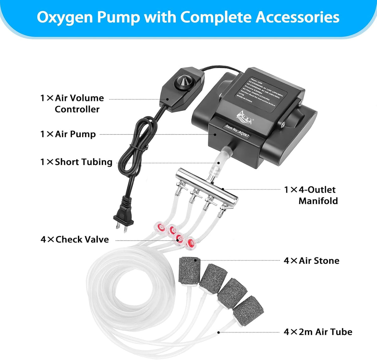 AQQA Aquarium Air Pump 10W 237GPH 4 Outlets Up to – Essentials for Fish - 10W - image 4