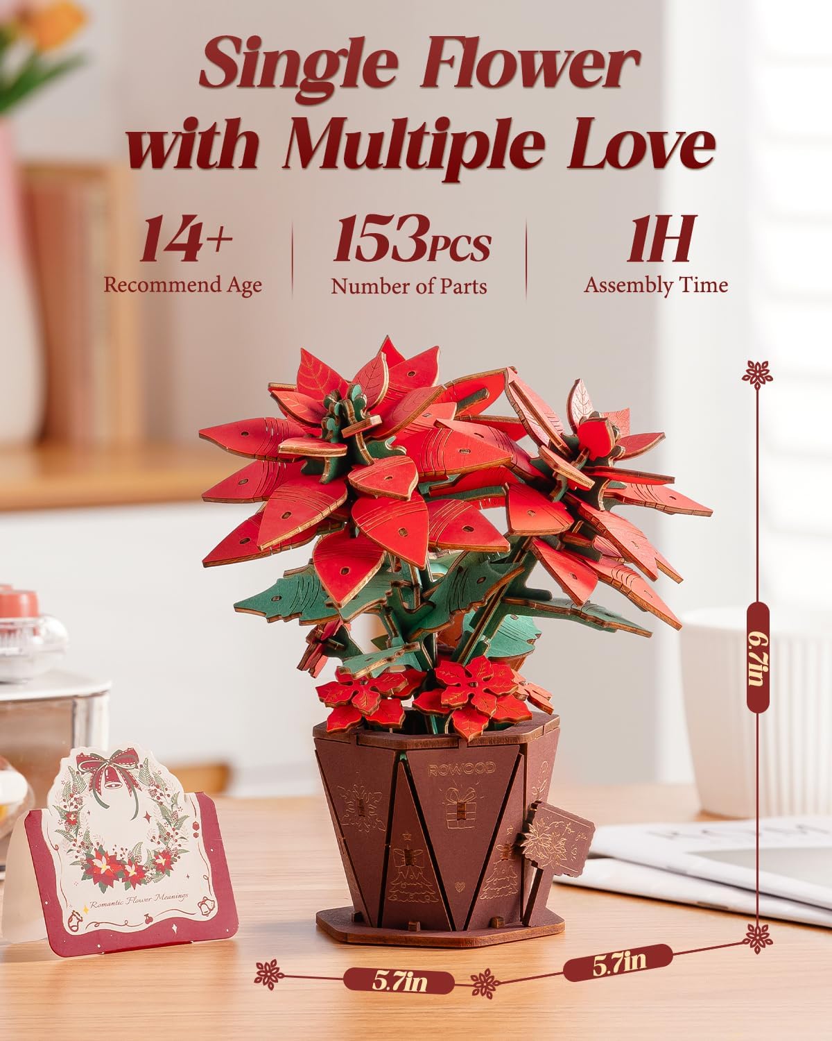 rowood 3D Puzzles for Adults - Poinsettia - image 3
