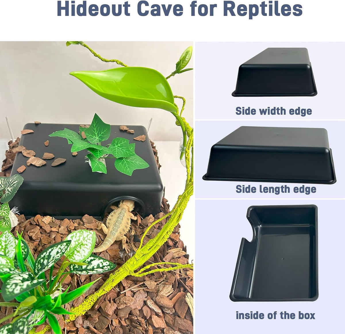 Reptile Hide Cave, Snake Hide for Ball Python & Gecko - Black / Large (2 Count) - image 2