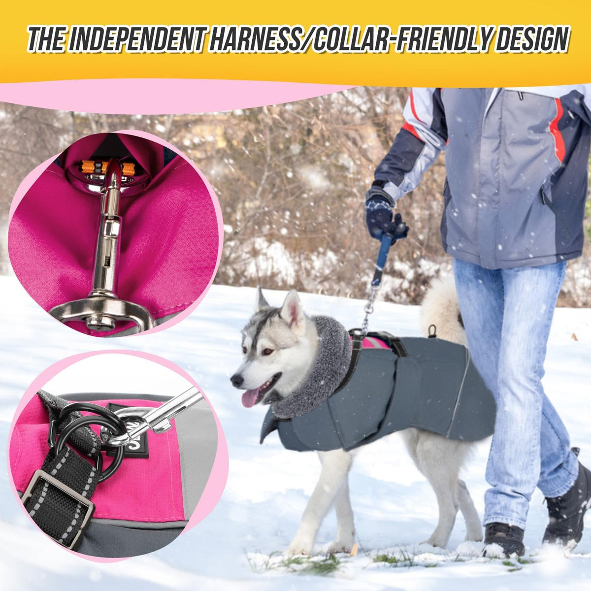SlowTon Dog Winter Coat, 3 Layers Thick Warm Fleece Lining Dog Jacket – Essentials for Dogs - Medium / Fuchsia - image 2
