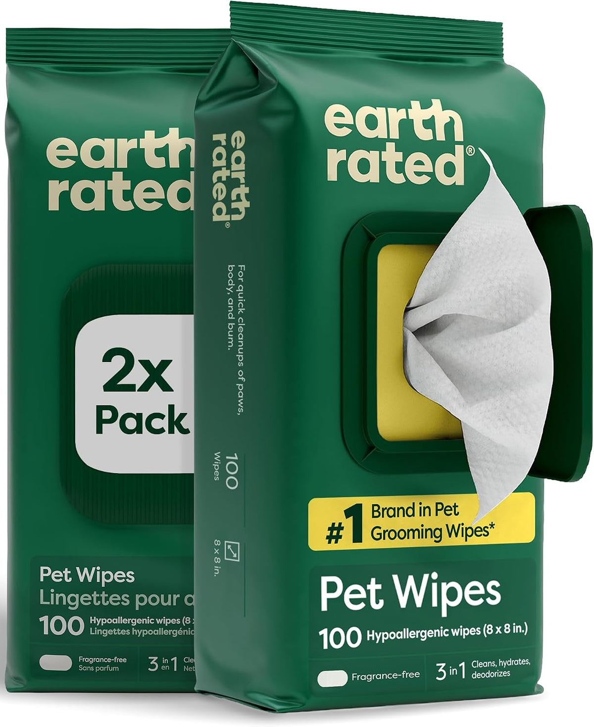 Earth Rated Dog Wipes for Paws & Butt, Deodorizing - Unscented / 200 Grooming Wipes