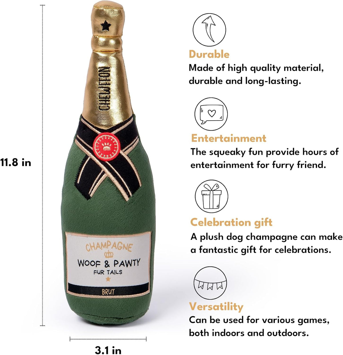 CHEWFFON Dog Toy, Interactive Champagne Shape Squeaky Toy for Boredom – Essentials for Dogs - Green Champagne Bottle - image 3
