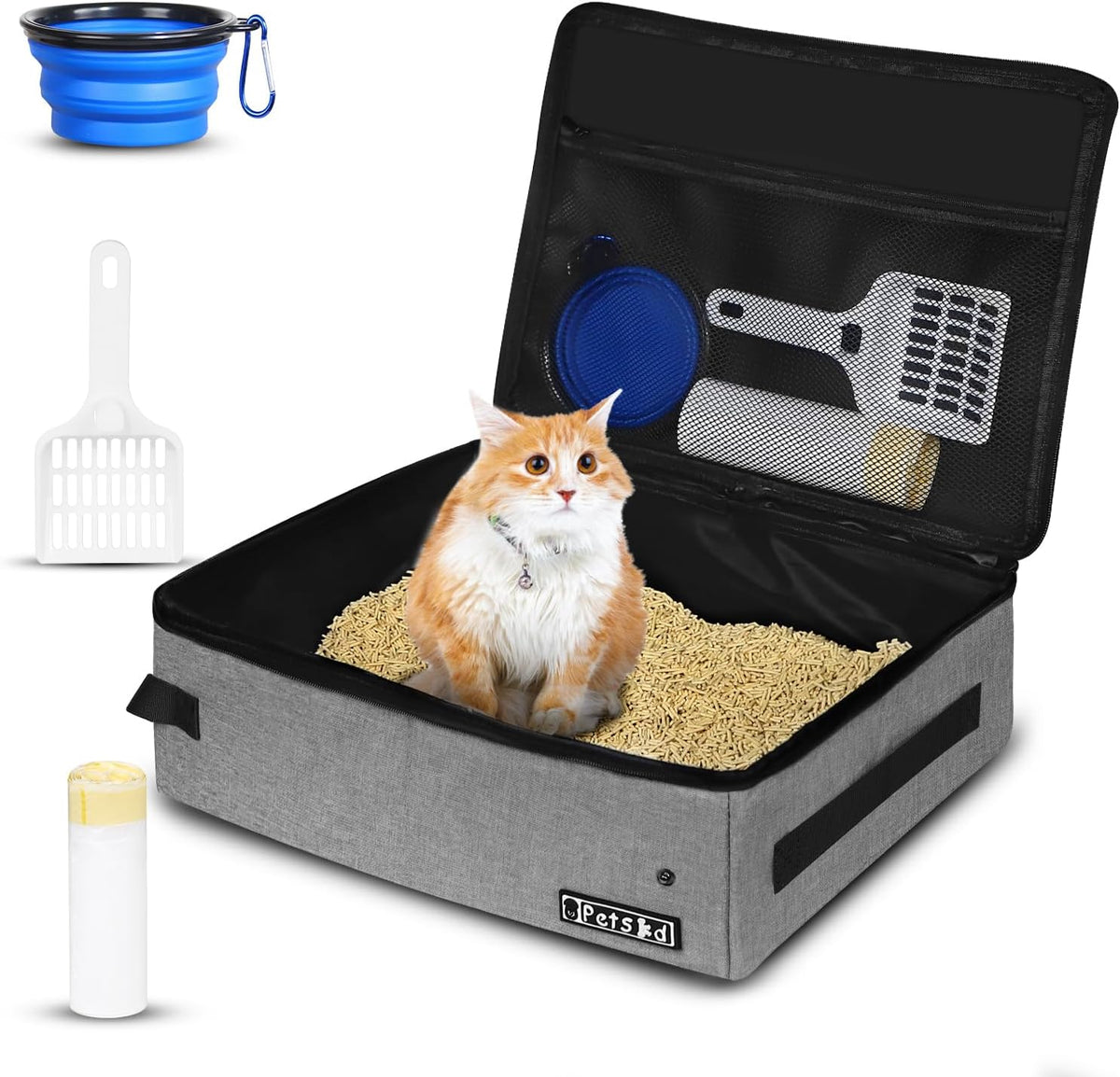 Petskd Portable Cat Travel Litter Box with Lid - Large / Grey