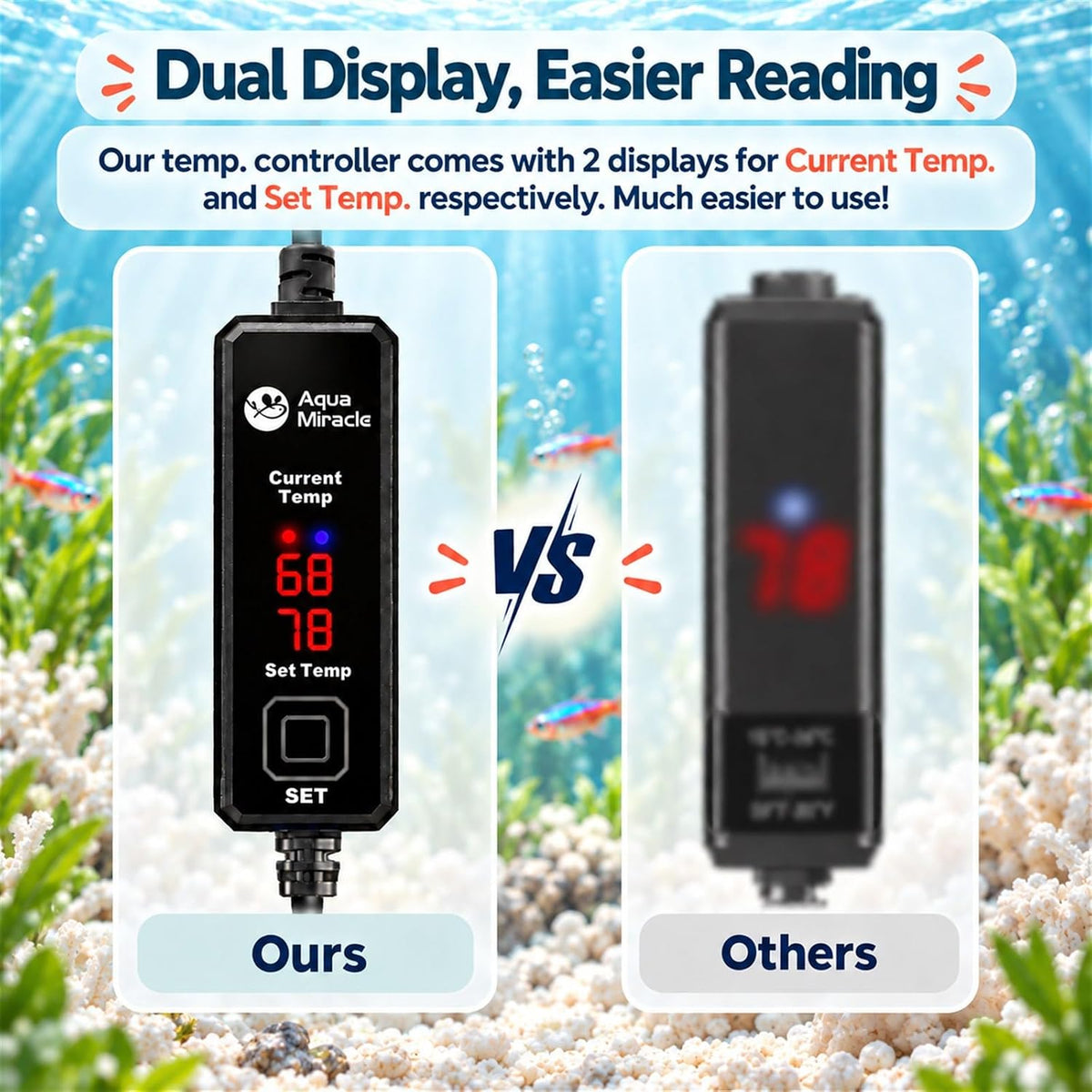 AquaMiracle 100W Small Aquarium Heater Dual LED Display for 10-20 Gal - For 10-20 Gal Aquariums - image 3