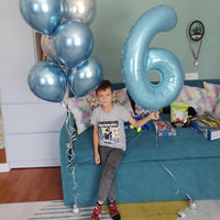 Checkered Number Balloon 1 - Pearl Blue / Number 6 - image 3