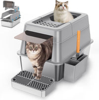 Aphyxen XL Stainless Steel Litter Box with Lid - XL Grey