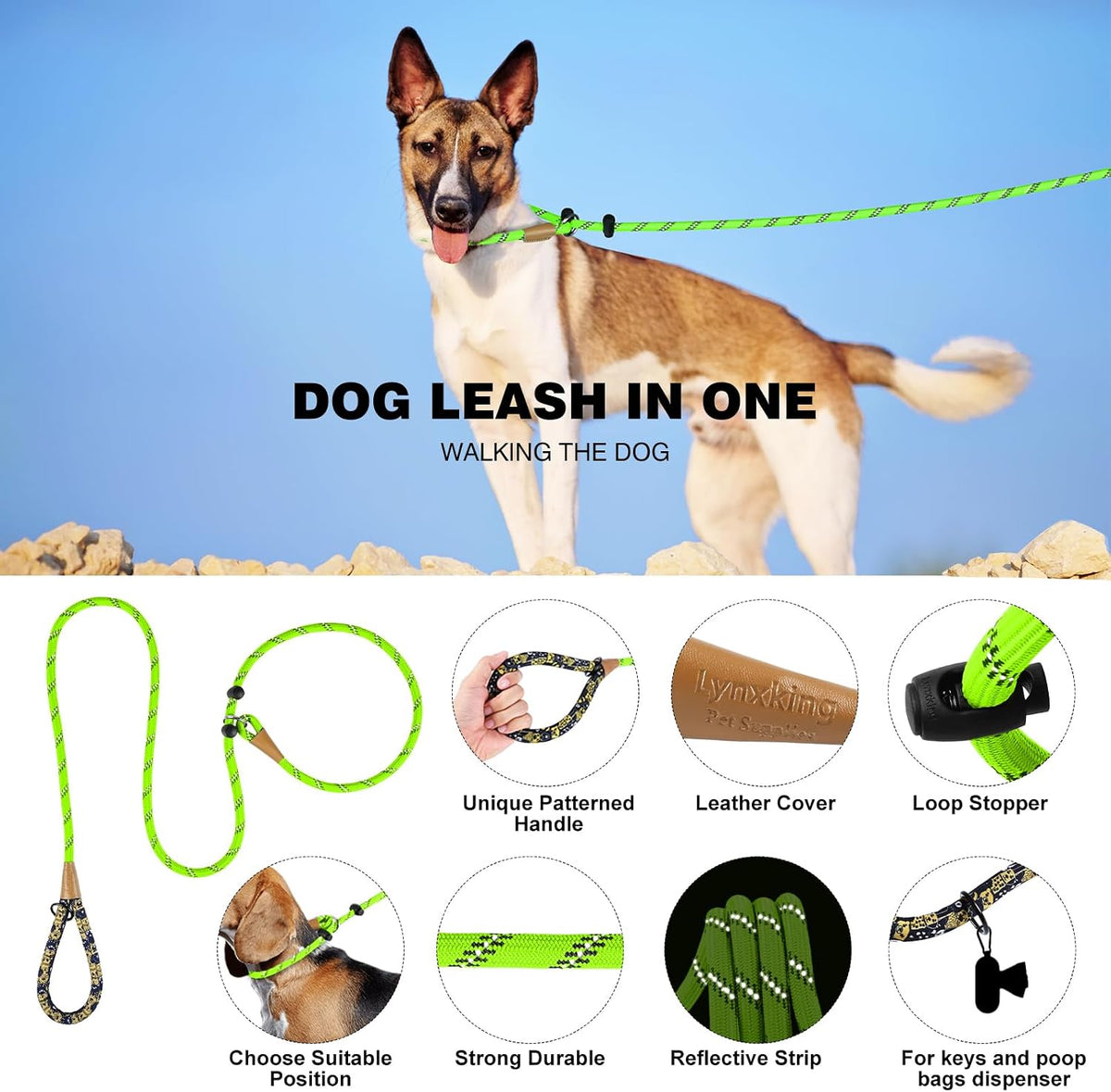 Slip Lead Dog Leash Reflective Training Durable Braided Rope Leashes – Essentials for Dogs - Light Green / 2PCS Large 1/2in x 6ft - image 2