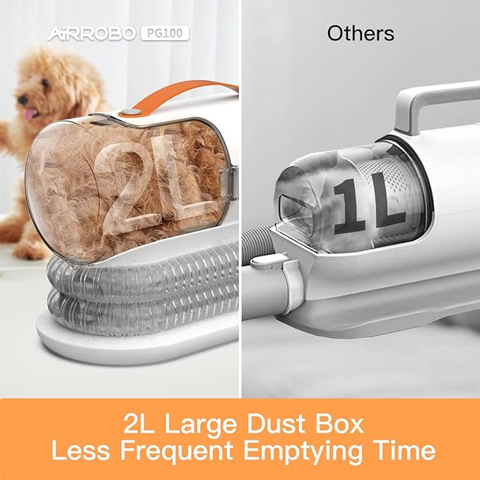 AIRROBO Dog Grooming Vacuum, Dog Grooming Kit,12000Pa Strong Pet Vacuum, 2L Large Capacity Vacuum for Shedding Grooming Hair, Quiet,PG100