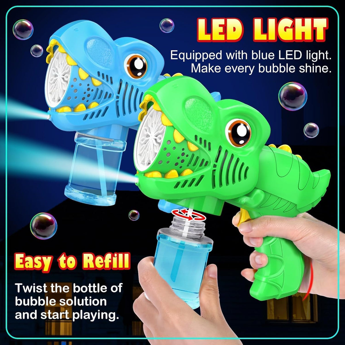 Yunaking Kids Bubble Gun 2 Pack - Blue+green - image 3