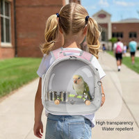 Small Bird Travel Backpack Carrier Cage - Pink / Clear Bubble + Cups - image 4