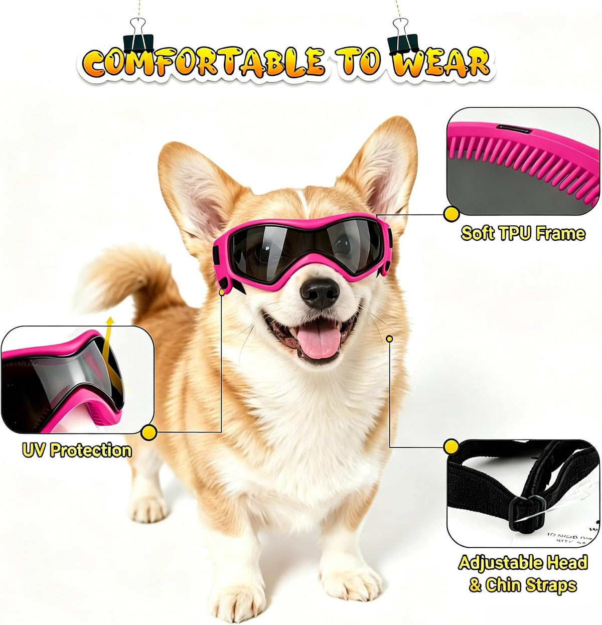 Dog Goggles Small Breed, Dog Sunglasses UV Protection Puppy Eyewear for Small Pet Outdoor Riding - Medium / Pink - image 2
