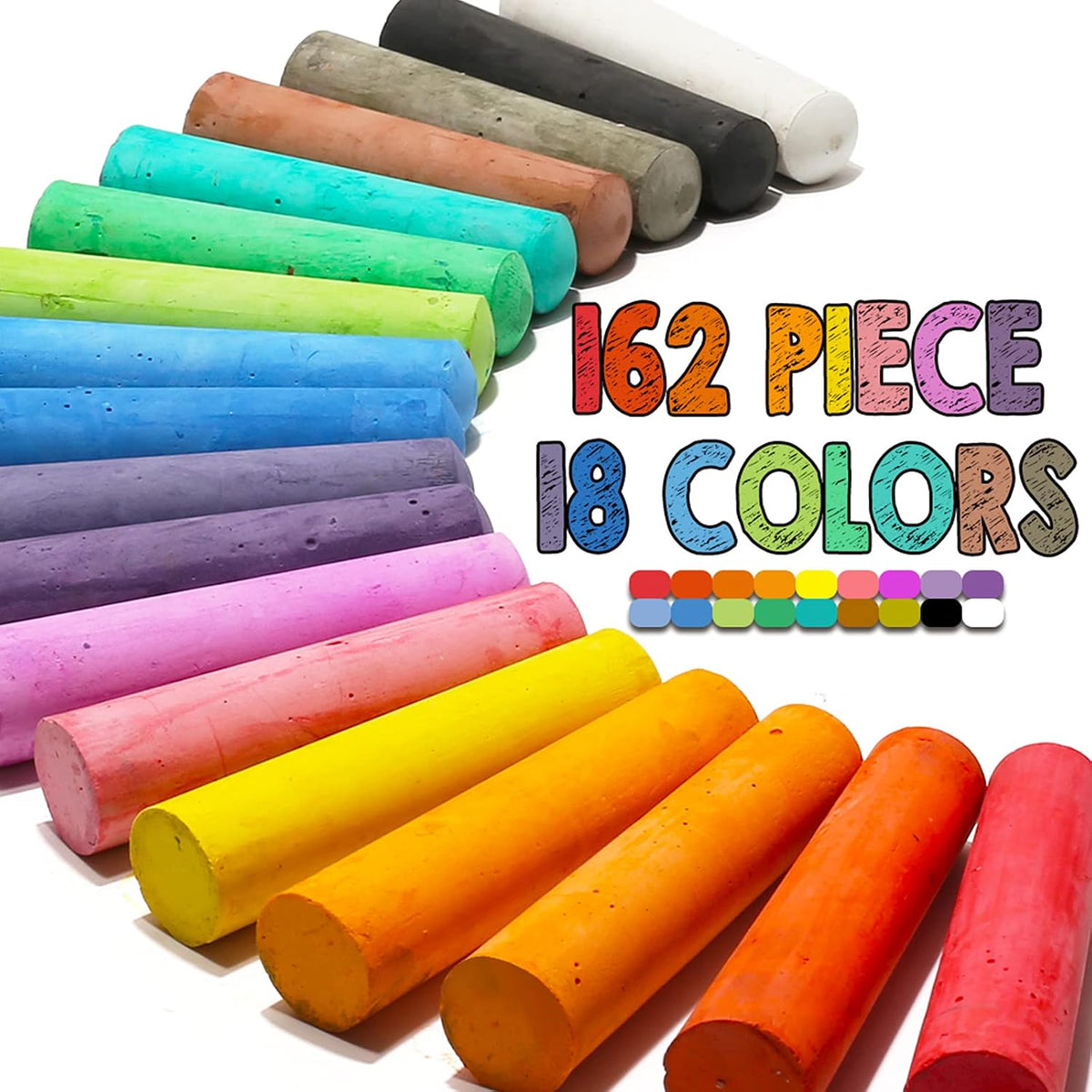 162 Pack 18 Colors Washable Sidewalk Chalk - image 2