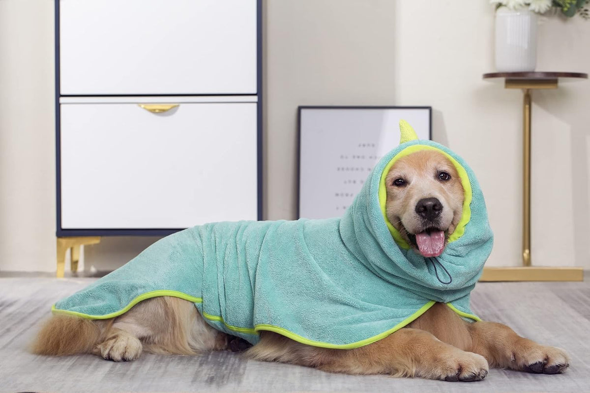 Pawyee Super Soft Fast-Drying Dog Towel with Drying Gloves for Cold - Large / Blue Dino - image 4