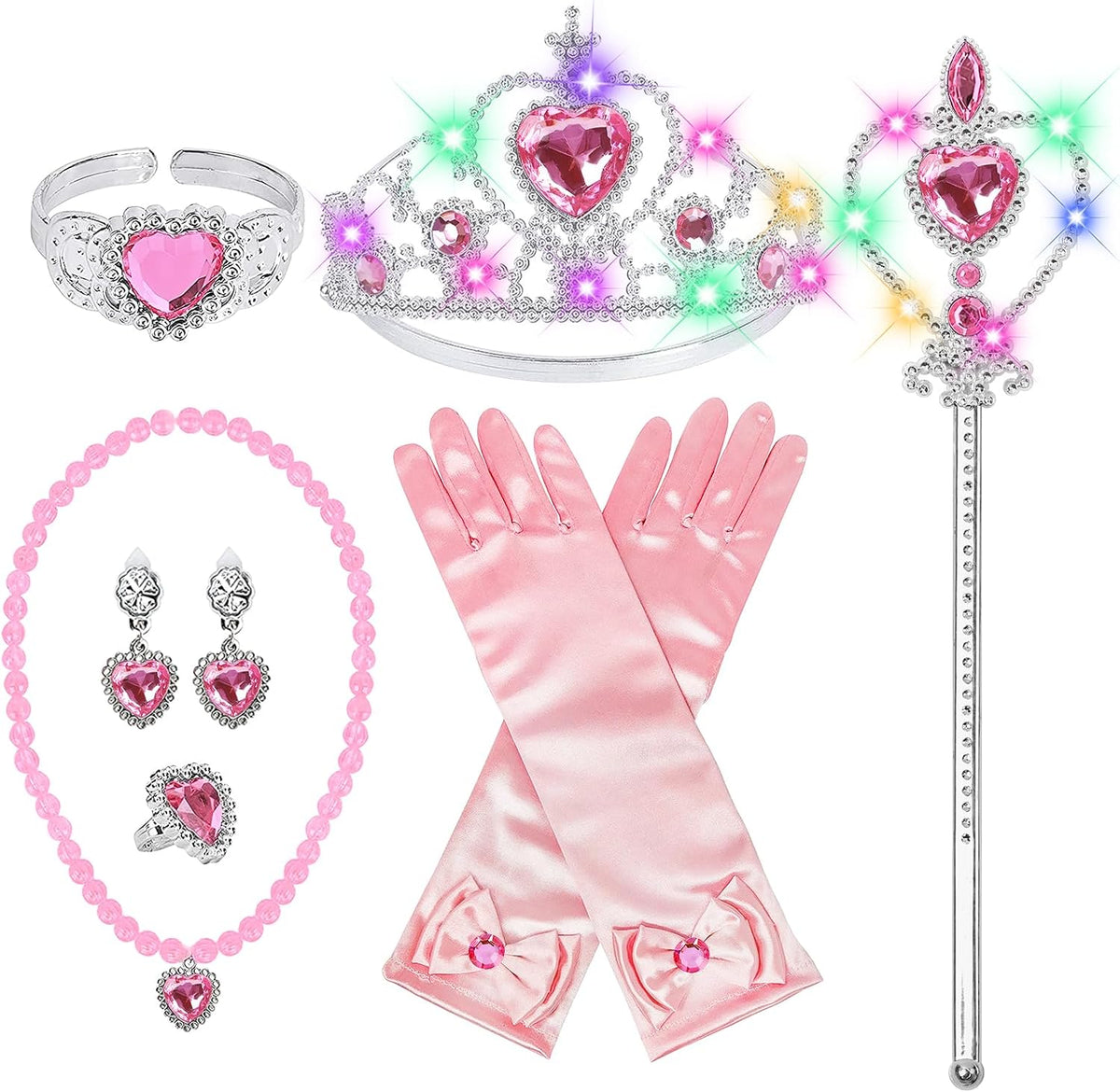 STOPKLAS 7-piece princess dress up set in pink with light-up tiara, wand and gloves