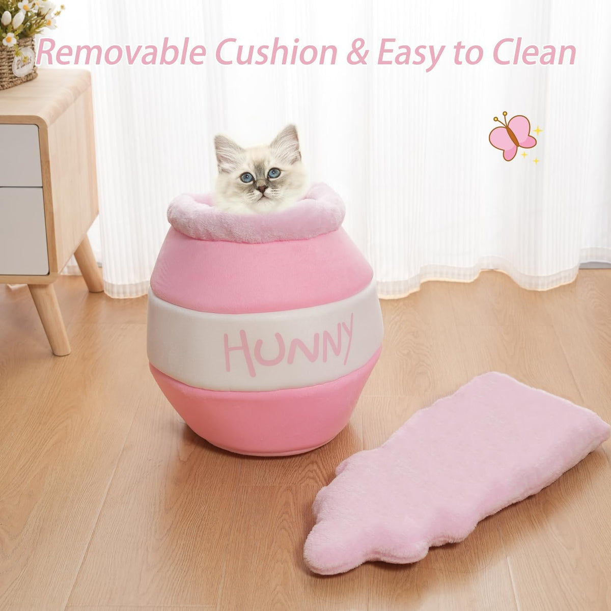 Honey Pot Cat Cave Bed, Soft and Thick Rebound Sponge Pet Nest with Removable & Washable Cushion - Pink - image 4