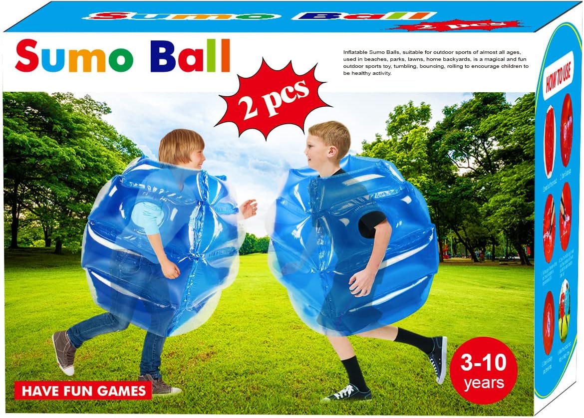 SUNSHINE-MALL 2 pc Sumo Balls for Kids, Bubble Bounce Ball - blue+blue