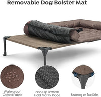Veehoo Cooling Elevated Dog Bed Add Removable Waterproof Bolster Cushion Mat, Raised Pet Cot with Breathable Teslin Mesh, No-Slip Feet, Dog Sofa Bed for Indoor Outdoor, Medium, Brown CWC2331B