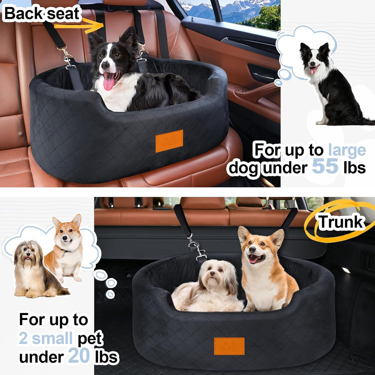 Dog Car Seat for Medium Dogs Up to 50 lbs - Black - image 2