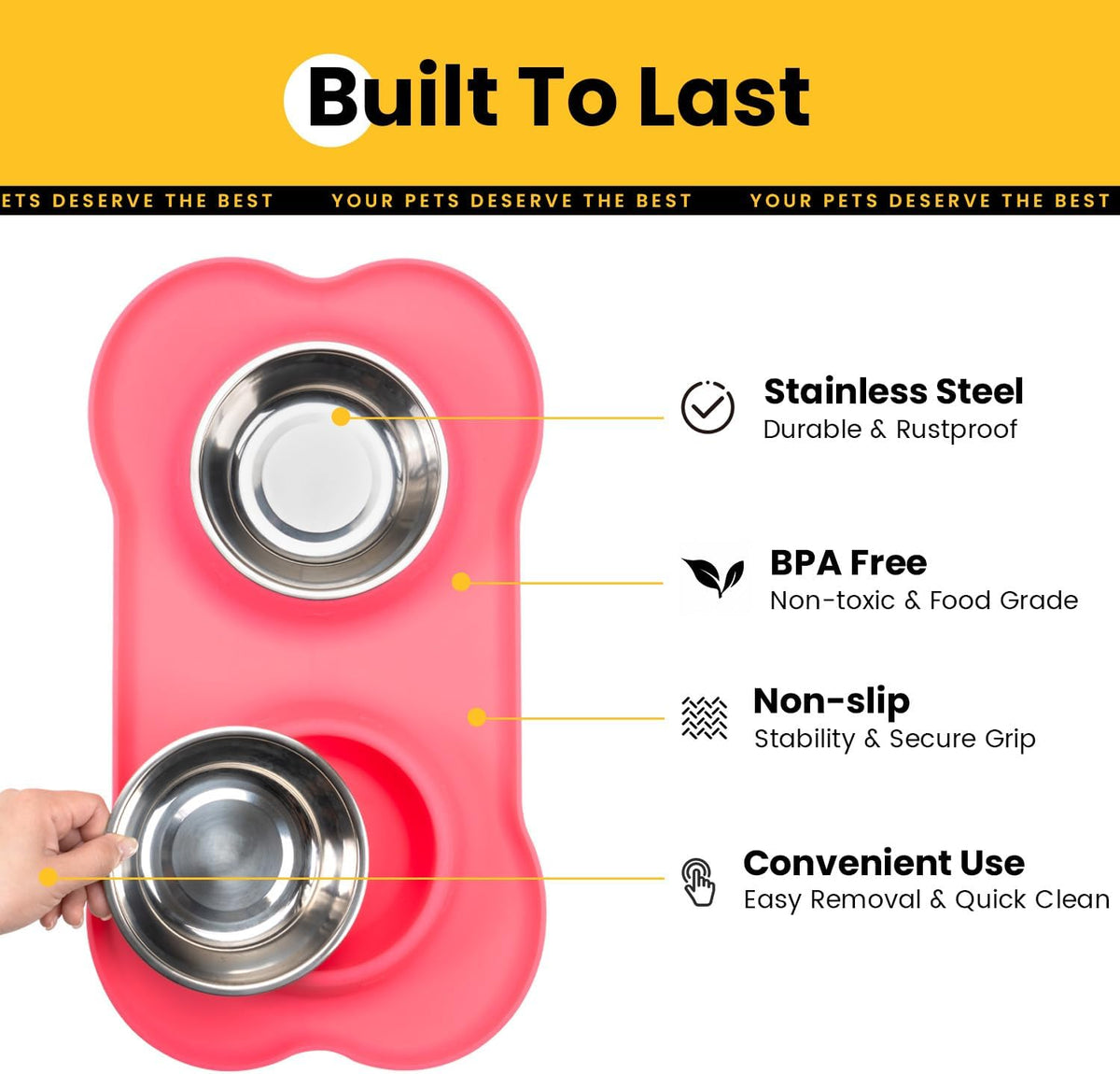 Conlun Dog Bowls with Silicone Mat, No Spill Stainless Set, XS - Extra Small-5 oz / Pink - image 2