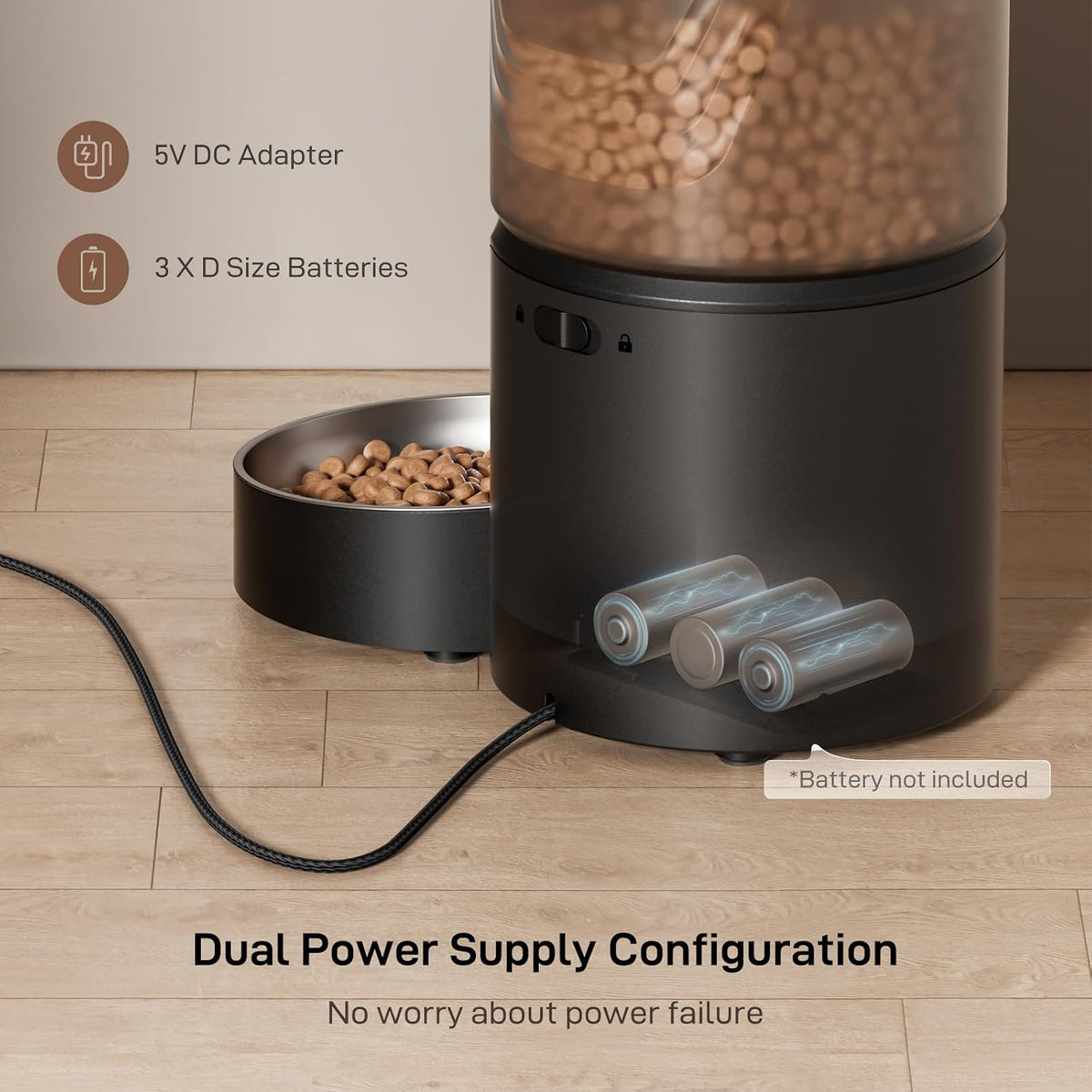 IMIPAW PET Automatic Cat Feeder: 3L Auto Food Dispenser with Timed - Black+Stainless Bowl - image 3