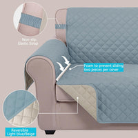 U-NICE HOME Loveseat Sofa Cover for 2 Cushion Couch, Dark Grey – Essentials for Pets - Light Blue/Beige / 28''recliner-oversized - image 3