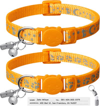 LLHK 2 Pack Breakaway Cat Collars & 2 Pcs Name Tags - Orange