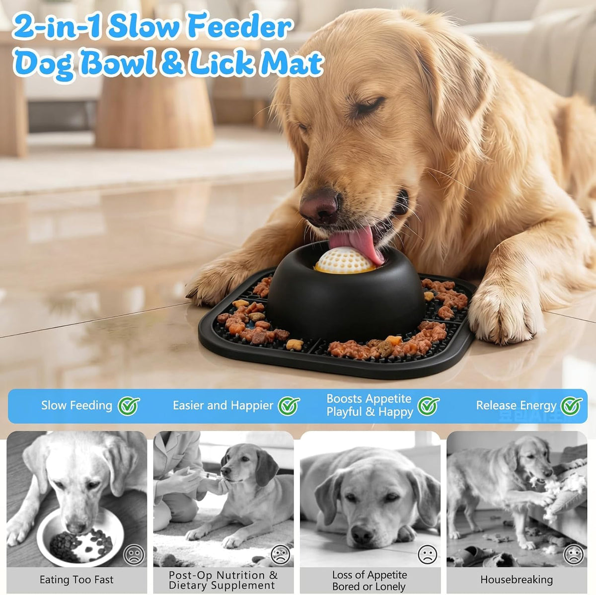 Slow Feeder Dog Bowls & Lick Mat for Liquid and Thick Treat - Large / Black - image 2