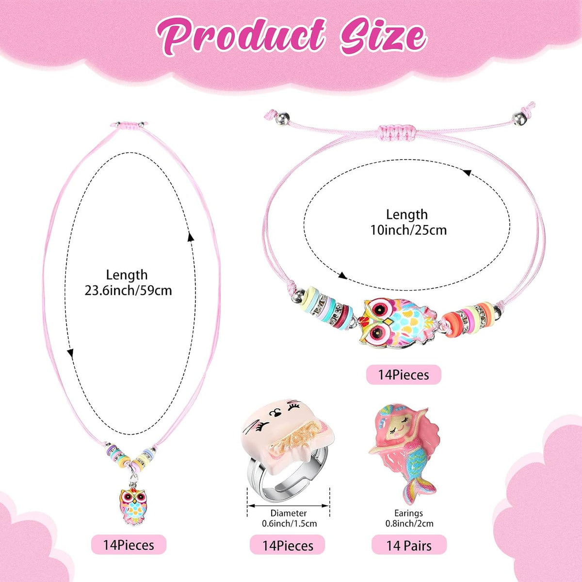 Sherr kids jewelry set with unicorn and mermaid necklaces, bracelets and rings - view 2